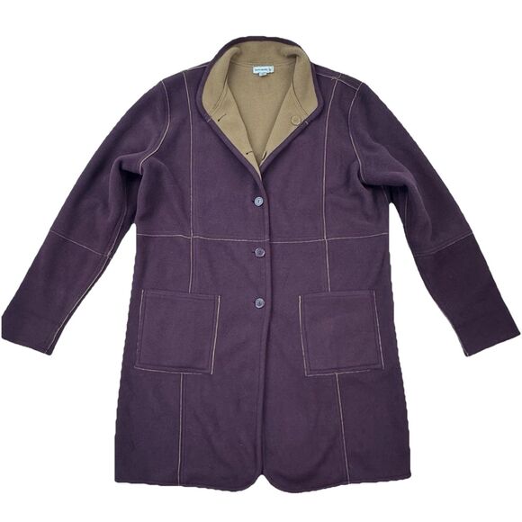 Susan Graver Jackets & Blazers - Susan Graver Reversible Fleece Coat Jacket Large Purple Tan Button Front Pockets